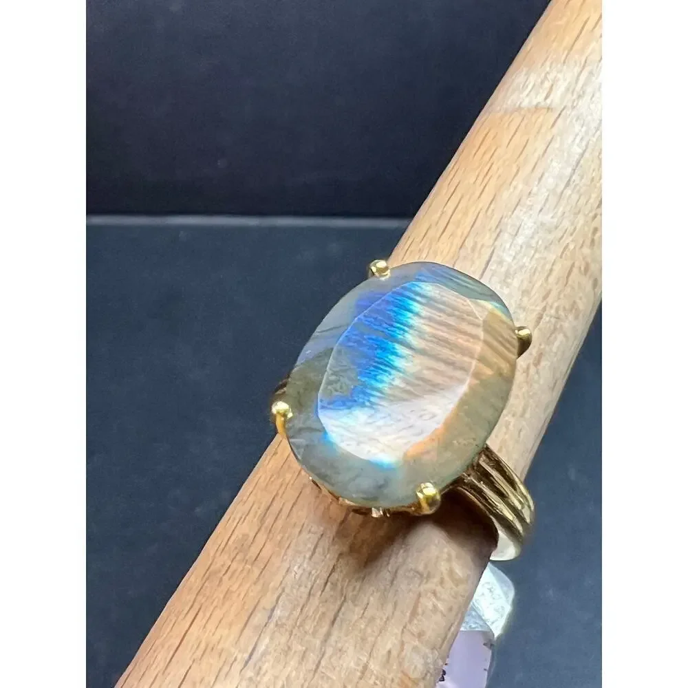 NWT Labradorite Gold Over 925 Sterling Ring Size 7